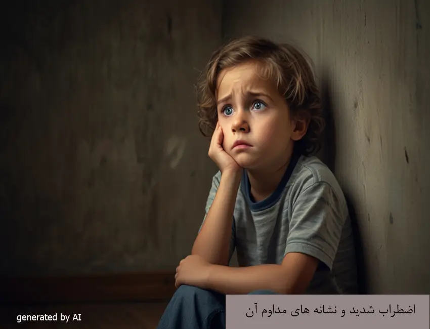 مشاوره کودک 6 A child sitting in a corner, displaying intense anxiety.
