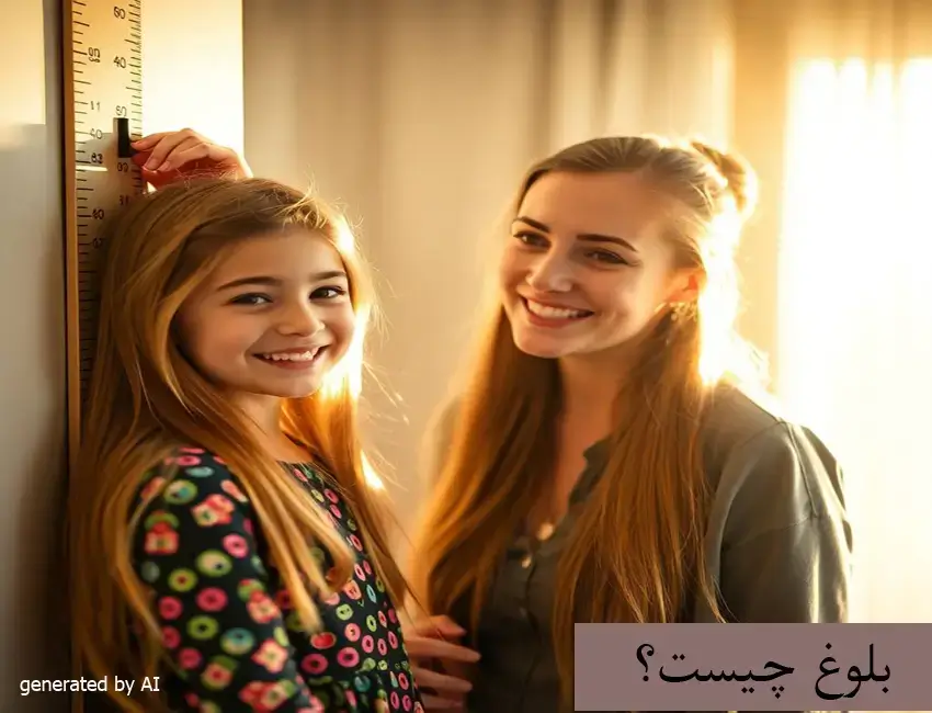 مشاوره نوجوانان 2 A mother measuring her daughter's height against a wall to track her growth during puberty.