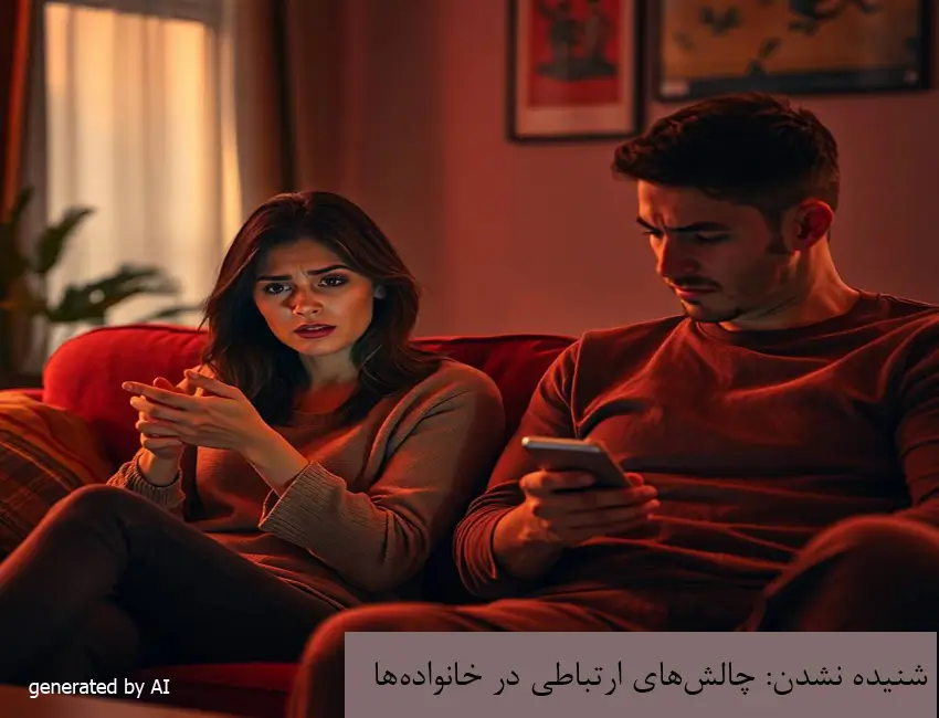 مشاوره خانواده 2 A woman is talking with a concerned expression while her partner ignores her, looking at his phone.